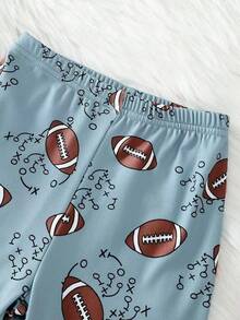 2pcs Young Boy Football Graphic Print Crew Neck Long Sleeve Top And Pants Knit Fabric Comfortable Stretchy Tight Fit Pajama Set