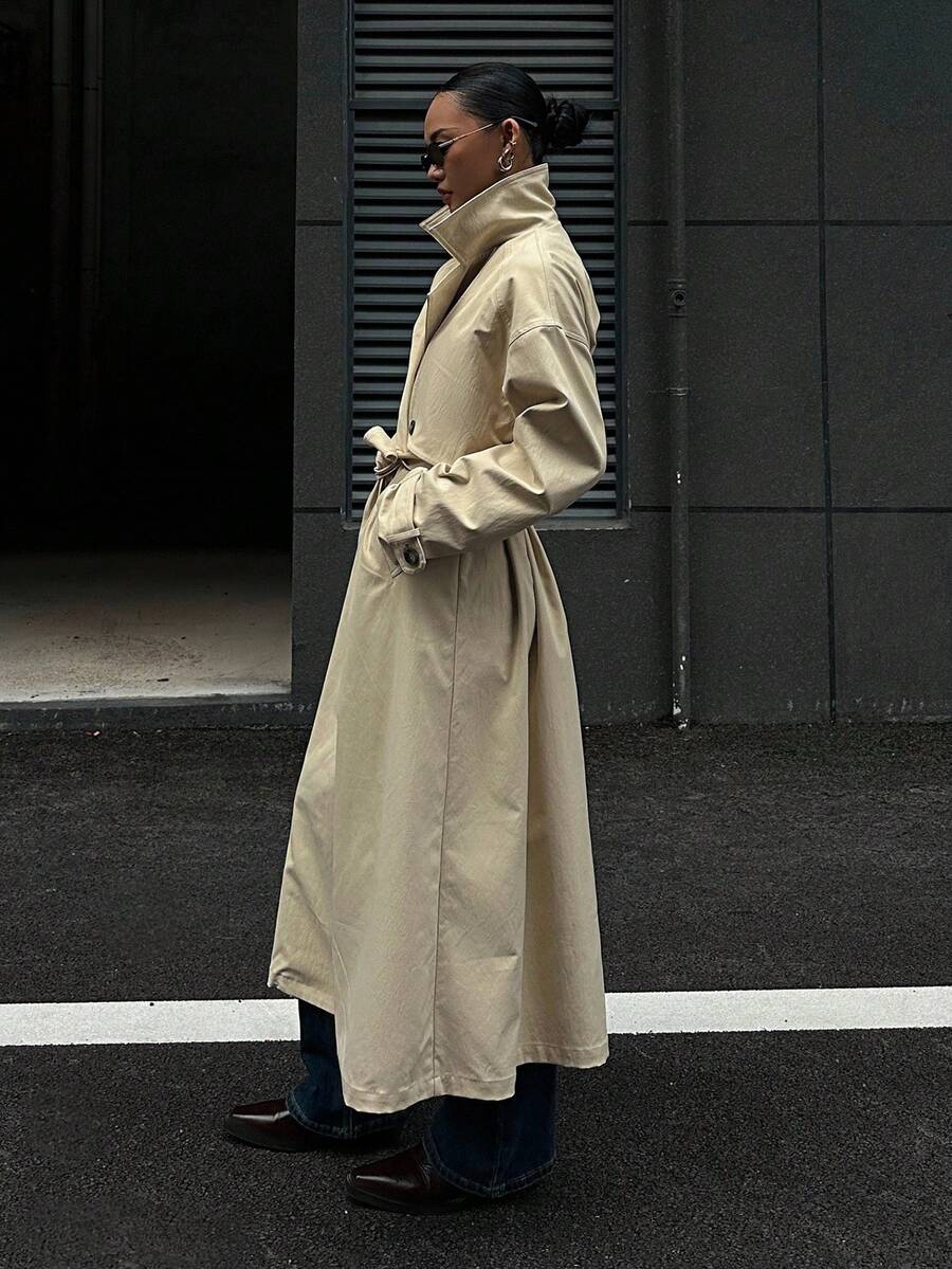 DAZY Casaco Trench Feminino Casual com Gola Virada e Cintura Marcada, Outono