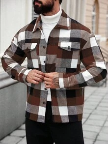 Manfinity Homme 男士格子长袖单排扣休闲口袋夹克，秋季 - 彩色 - 查看 7