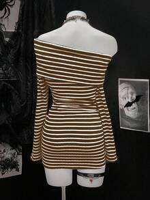 SHEIN Unity Women's Fashionable Black And Gray Striped Long Sleeve Dress - Multicolor - View 2