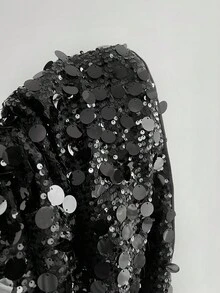 Elamini Váy dự tiệc mini đính cườm ren gợi cảm dành cho nữ, Thu/Đông - màu đen - Xem 5