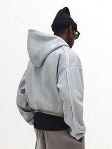 SUMWON 常规拉链连帽衫，拼接设计，经典休闲街头风，冬季必备，全拉链套头衫，都市时尚家居服，运动日常穿着，纯色 - 灰色 - 查看 2