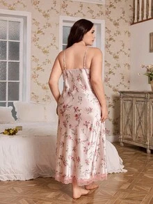 FloralLove Bộ đồ ngủ hai dây phối ren họa tiết hoa và áo choàng bằng vải satin Bộ đồ ngủ Bộ đồ ngủ cho nữ Bộ đồ lót Áo choàng Bộ đồ ngủ cỡ lớn, Mùa đông - Nhiều màu - Xem 4