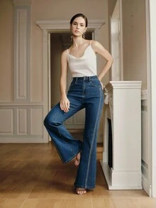 Anewsta 时尚水钻装饰女式蓝色牛仔裤