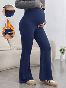 SHEIN 孕妇舒适瑜伽裤紧身喇叭腿可调节腰部超高腰全长孕妇紧身裤 - 藍色 - 查看 8