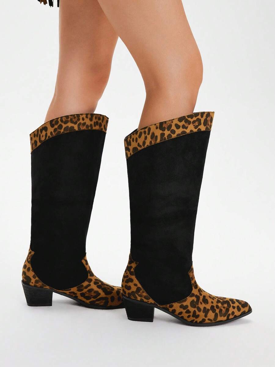 Styleloop 女式铆钉拉链刺绣装饰粗跟尖头一脚蹬靴，适合节日、户外、万圣节、圣诞节、派对、音乐节、秋季西部靴，核心 - 彩色 - 查看 1