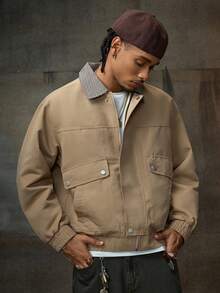 AXEPEAK Men's Solid Color Minimalist Casual Long Sleeve Jacket, For Fall, Winter