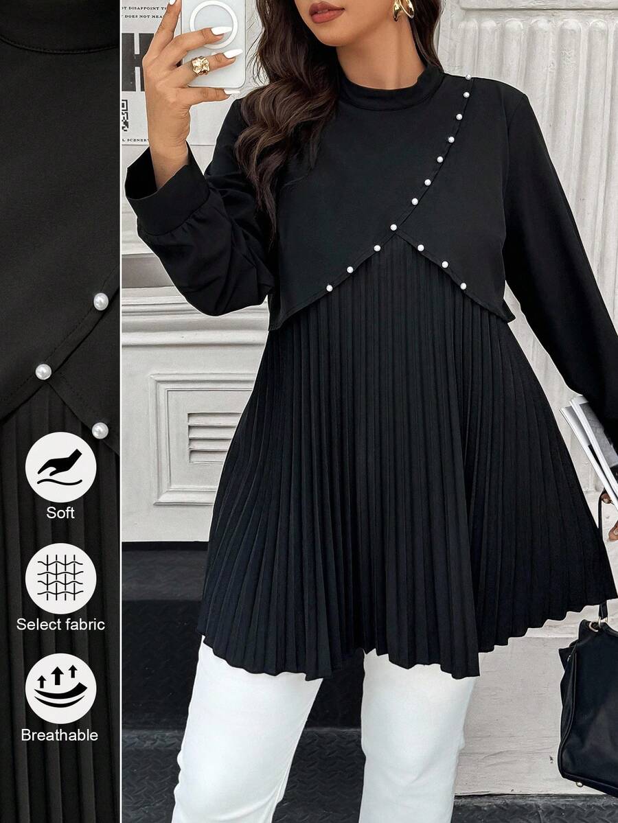 Easura Camisa con espalda fruncida y cuentas para tallas grandes