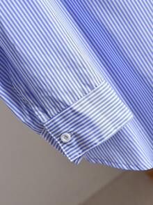 CosyJoli Set casual da 2 pezzi, camicia ampia a righe blu e bianche e canotta aderente, taglie comode - Blu - Visualizzare 5