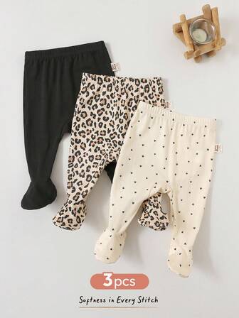 Cozy Pixies 3pcs/Set Newborn Baby Girls Heart & Leopard Print Knit Soft Elastic Waist Pants Set Newborn Leggings Baby Leggings Baby Girl Leggings Baby Trousers Newborn Pants Baby Pants Leopard Print Baby Leggings Baby Leggings Cotton Baby Pants Set Newborn Footed Pants Newborn Baby Clothes Fall Winter