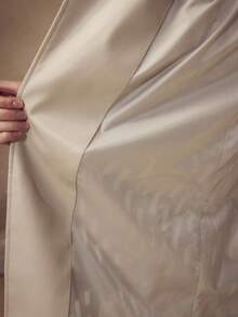 MOTF PREMIUM WOMEN'S AUTUMN/WINTER FASHION HOLLOW OUT CONTRAST COLLAR PU PATCHWORK TRENCH COAT - Light Grey - View 7