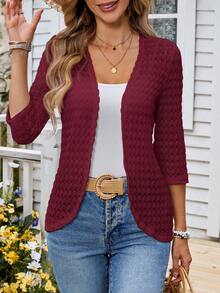 EMERY ROSE Cárdigan regular de mujer casual de manga 3/4 con abertura frontal - Rojo - Ver 3