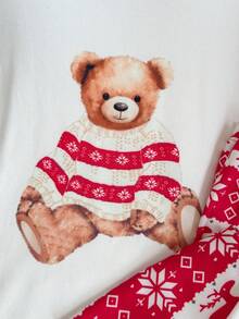 2pcs Girls Elegant Christmas Bear Print Sweater & Leggings Snug Fit Casual Comfortable Loungewear Set Fall Winter - Red - View 5