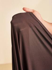 Zivah 2025新款秋夏休闲日常约会通勤商务名媛优雅沙滩邮轮派对简约网红火辣生日派对高端派对圆领宽松蝙蝠袖收腰A字棕色长裙针织面料女超长连衣裙-B - 棕色 - 查看 6