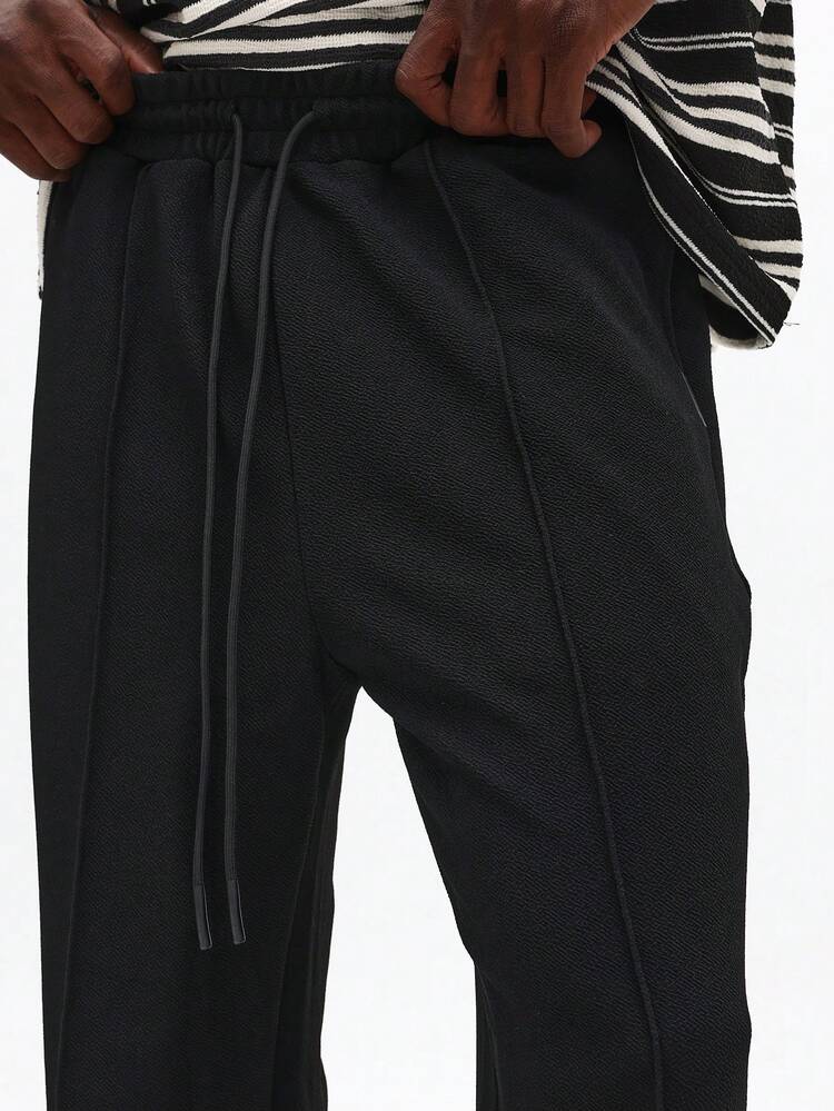 Straight Fit Textured Sweatpants With Pintucks And Drawstring