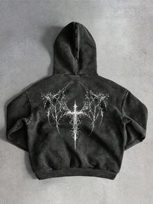 Sport MetroGents 男士休闲十字印花连帽卫衣，秋冬季图案卫衣 Korn T恤 定制卫衣 黑色卫衣