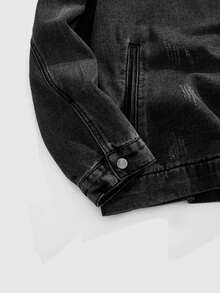 ROMWE MEN Street Life Men's Drop Shoulder Retro Fashion Long Sleeve Casual Loose Denim Jacket - Black - View 4