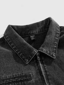 ROMWE MEN Street Life 男士时尚印花长袖牛仔夹克 - 黑色 - 查看 3