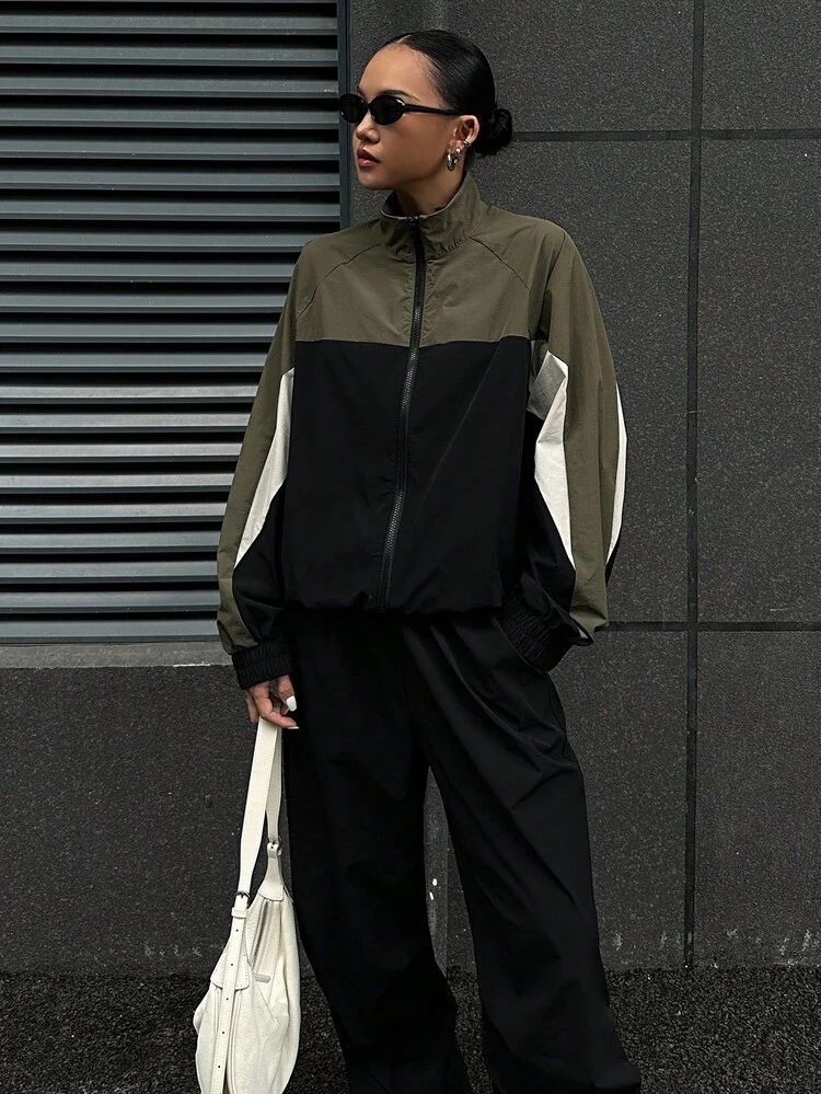 Women's Autumn High Collar Raglan Sleeve Sports Outdoor Tracksuit