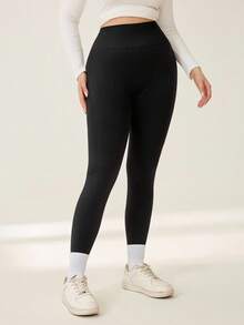 Auralis Mallas deportivas sin costuras de cintura alta para mujer talla grande, pantalones de yoga, pantalones de chándal, pantalones de chándal para mujer, pantalones de chándal para mujer, ropa deportiva de invierno para mujer - Negro - Ver 4