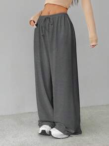 SHEIN Tall 柔软白色针织家居宽松裤，宽松裤 - 深灰色 - 查看 5