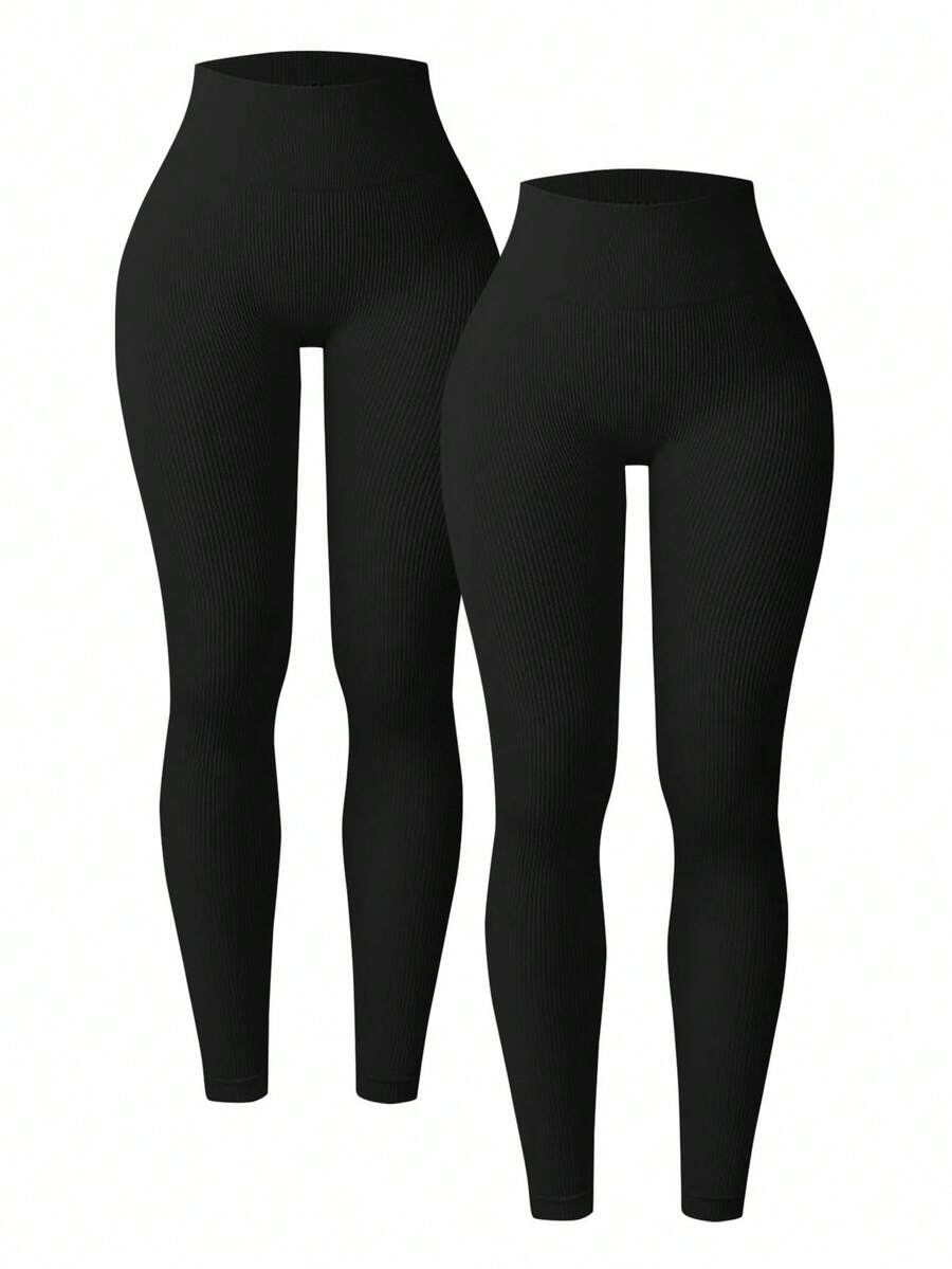 Velisys Velisys 2 Packs Ribbed Leggings For Women, High Waisted Tummy Control Lifting Yoga Pants, Slim Waist Workout Compression Tights Athletic Shapewear