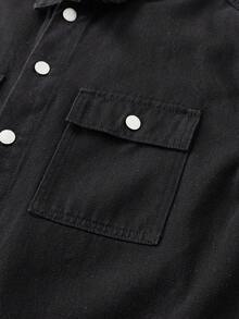 Teen Boy Fashion Casual Y2k Vintage Cool Street Red And Black Checkered Christmas Elements Hooded And Patchwork Design Featuring Streetwear Mix Of Pockets And Black Denim Loose Long-Sleeved Denim Jacket For Teen Boy Clothes Teen Boy Dailywear And Teen Boy Winter And Fall Rave Outfits Festival And Outfits Streetwear Clothes Teen Boys Collard Jackets - Black - View 3