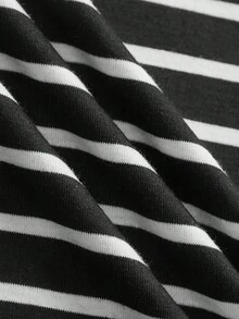 SHEIN BASICS Áo thun Raglan dài tay họa tiết sọc đen trắng đơn giản, thoải mái, phù hợp cho mùa thu/đông - Nhiều màu - Xem 5