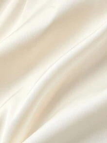 SHEIN MOD Áo cánh lụa tay dài cổ chữ V sâu tay bồng phối ren màu trơn dành cho nữ, mặc hàng ngày, dành cho khách dự tiệc cưới, đi chơi, phong cách phương Tây - Màu be - Xem 5