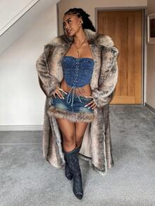 StreetHx Women's Corset-Style Cropped Denim Bustier Top With Lace-Up Design - Blue - View 1