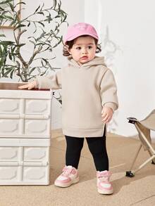 SHEIN Babygirl Cute Versatile 3D Ear Hooded Fleece Sweatshirt, Autumn/Winter Fall - Khaki - View 9