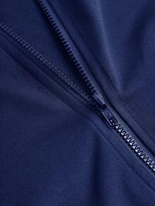 SHEIN Girlism Tween Girls Casual Yoga Sports Fitted Zip-Up Collar Knit Solid Top And High Waist Leggings Set, Back To School Outfit - Navy Blue - View 3