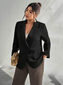 Firerie Áo khoác blazer cổ ve tối giản thường ngày cỡ lớn dành cho nữ, phù hợp để đi làm và đi chơi, trang phục thu đông dành cho nữ - màu đen - Xem 4