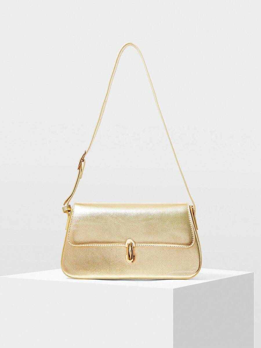 MOTF PREMIUM BUCKLE PU LEATHER SHOULDER BAG - Gold - View 2
