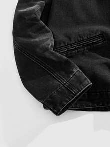 ROMWE MEN Men's Gothic Pattern Long Sleeve Zip-Up Casual Denim Jacket, Autumn - Black - View 5