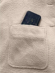 GlowEve 女士时尚毛茸茸腰带常规夹克，秋冬 - 卡其色 - 查看 5