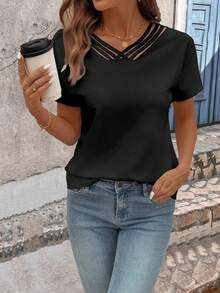 EMERY ROSE Camiseta feminina casual de cor sólida e manga curta