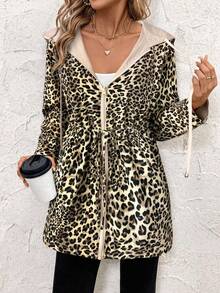 SHEIN Clasi Plus Size Casual Reversible Zip-Up Hooded Jacket, Suitable For Everyday Wear In Autumn/Winter - Khaki - View 4
