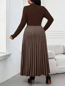 SHEIN Lady 秋冬优雅通勤办公室彩色棕色针织立领喇叭中长袖大码连衣裙冬季女装感恩节女装冬季服装长袖连衣裙冬季冬装冬装女士冬装冬装冬装女士冬装冬装女士休闲连衣裙女士休闲装女士休闲连衣裙 - 摩卡棕 - 查看 2