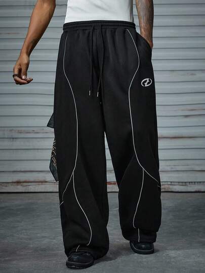 AXEPEAK Pantalones de chándal con cintura elástica y cordón de ajuste con ribete de contraste para hombres