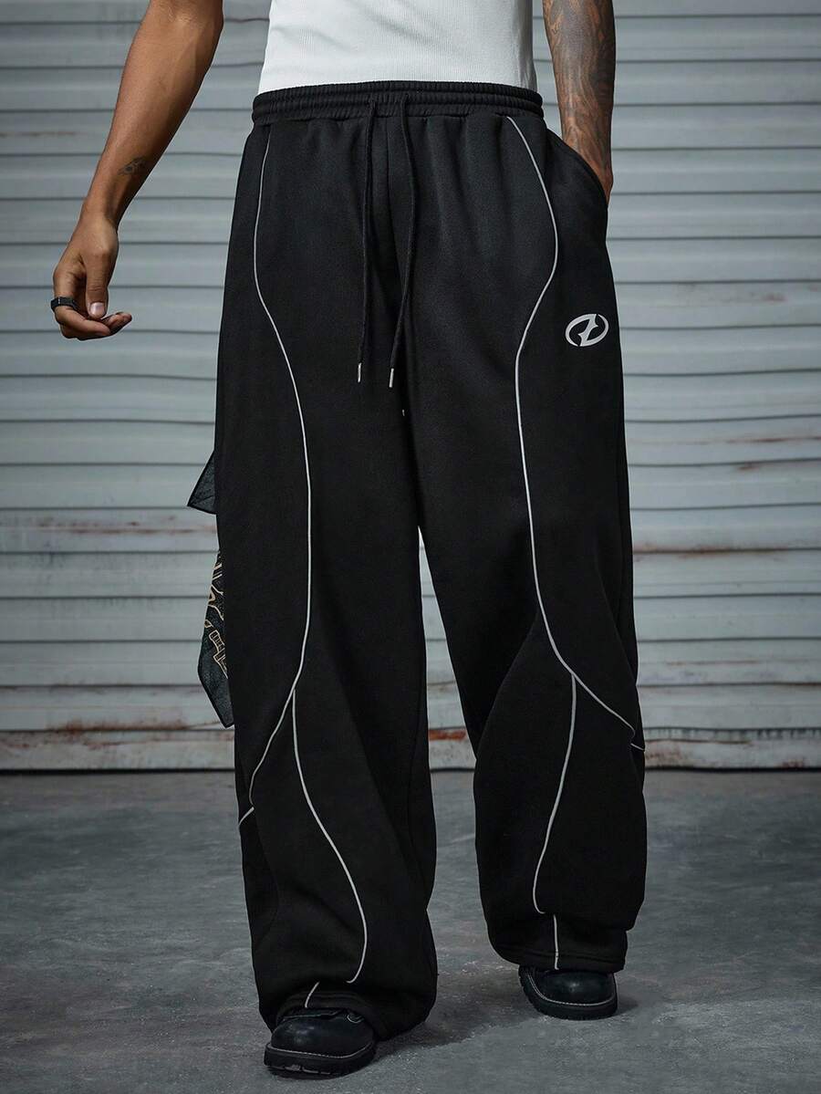 AXEPEAK Men's Contrast Trim Drawstring Waist Elastic Sweatpants