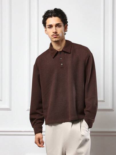  SUMWON 经典纹理长袖 Polo 衫，常规版型，翻领，秋冬休闲保暖针织衫，经典商务男装纯色