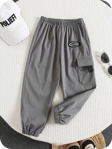 SHEIN Young Boy 休闲街头灰色字母图案松紧腰裤 - 彩色 - 查看 7