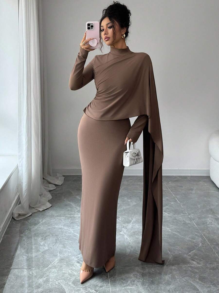 SHEIN Elenzya Elegantes plissiertes Rollkragenkleid, lässiger Anlass, Herbst/Winter, Größe 25-30+