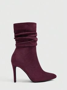 Daringsoles Bottes mi-mollet à talons hauts élégantes et sexy à bout pointu pour femmes, couleur rouge vin