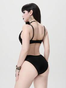 ROMWE Goth Set di lingerie con reggiseno con ferretto e perizoma in pizzo gotico, sexy e accattivante