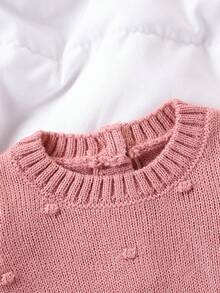 SHEIN Playful Pals 时尚可爱的新生儿毛衣连体衣，婴儿连脚连体衣 - 藕粉色 - 查看 4