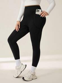 Auralis Athleisure Plus Size Women Stitch Sports Leggings With Phone Pocket, Sweatpants, Women's Joggers, Sweatpants For Women, Winter Sportswear For Plus Size Women - Black - View 3