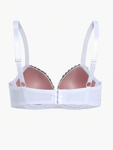 SHEIN 1pc Plus Size Women Contrast Lace Striped Wireless Adjustable Bra, Lift - Black and White - View 7