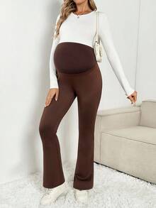 SHEIN Fall Clothes,Autumn Clothes,Maternity Autumn/Winter Clothes Maternity Casual Solid Color Versatile Flare Leg Stretchy Comfortable Maternity Pants Pregnancy Clothes Flared Leggings Pregnancy Pants Brown Bottoms Women